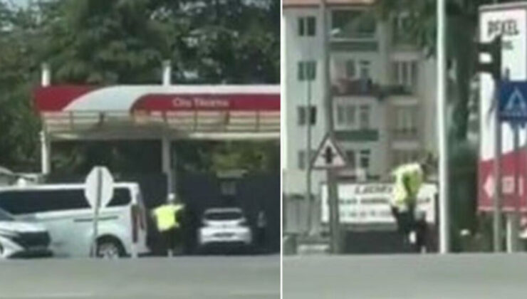 Kargalar trafik polisine saldırdı! Ekip otosuna binip kurtuldu
